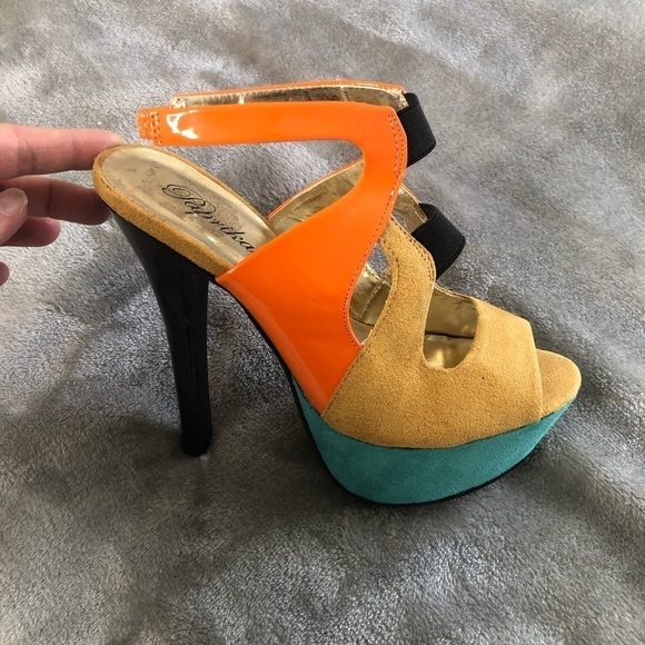 Paprika color block ankle sling back heel ankle heels orange tan+ mint green 5.5 - Picture 9 of 9